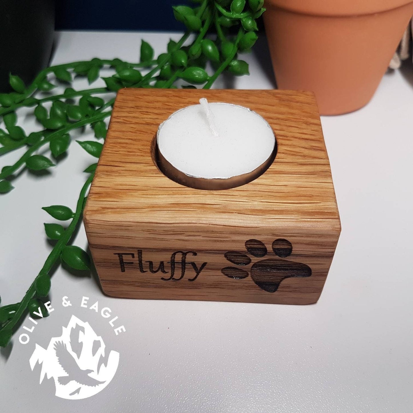 Pet memorial Handmade Oak Tea Light Holders,