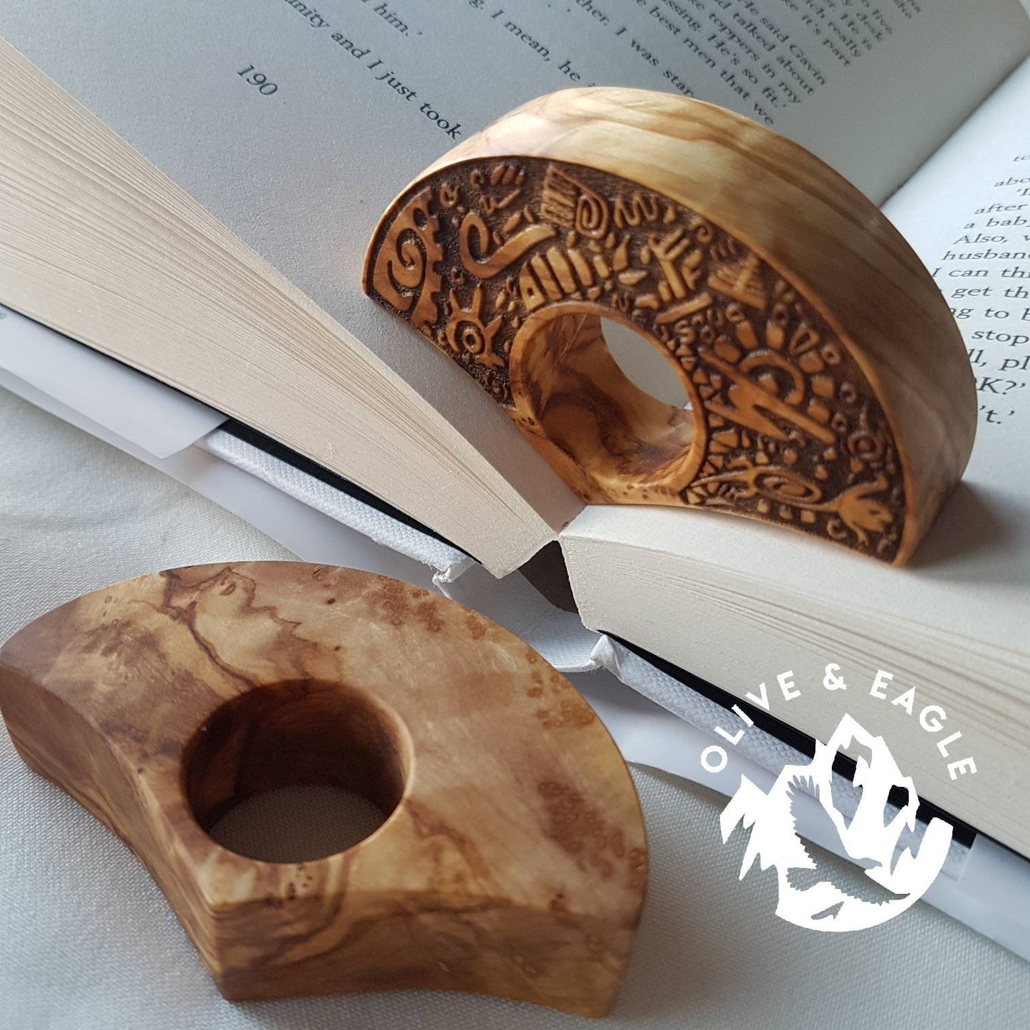 Olive wood book page holder,