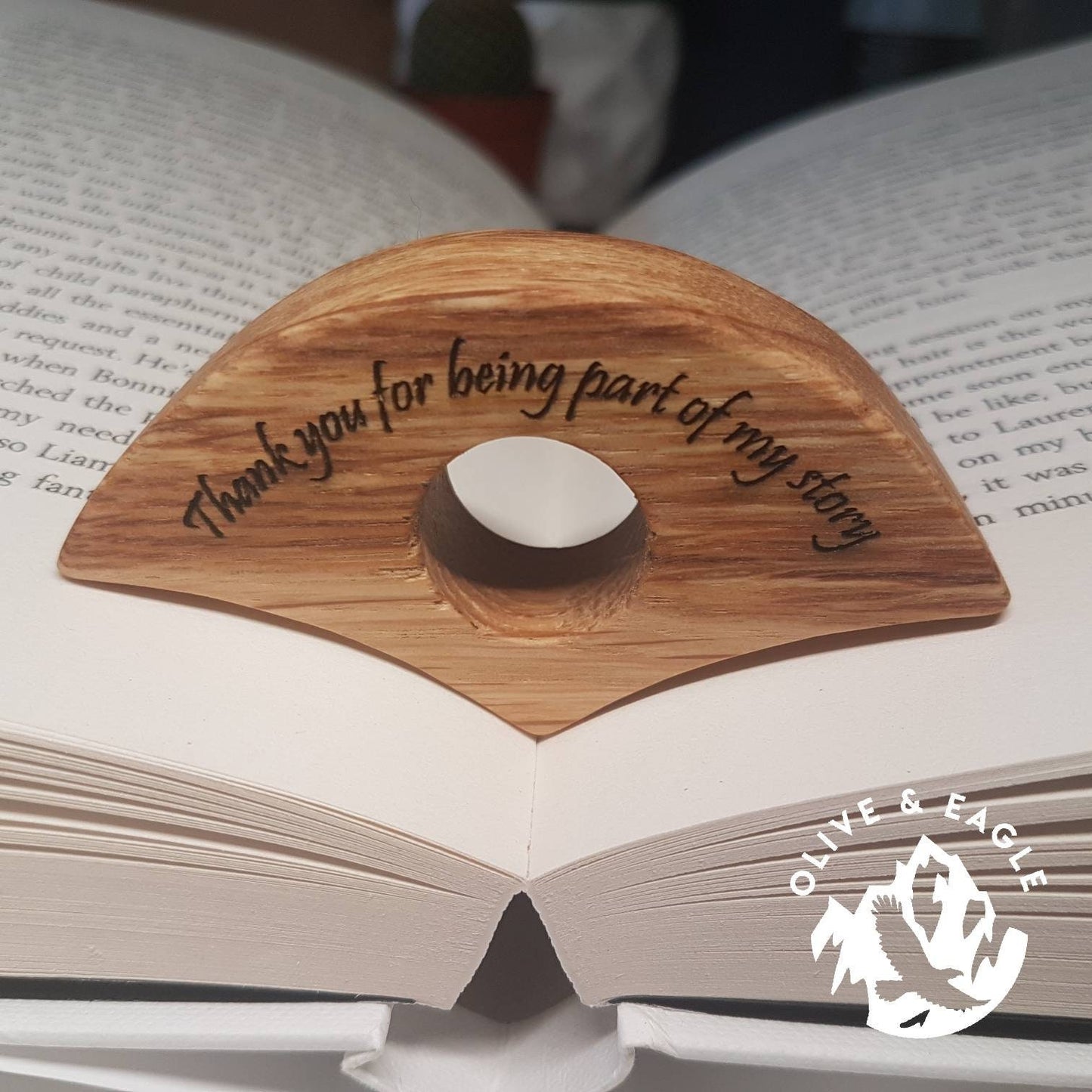 Thank you for being part of my story, Personalised Oak Book Thumb spreader