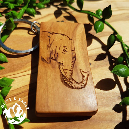Olive Wood Engraved Keyring,