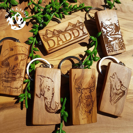 Olive Wood Engraved Keyring,