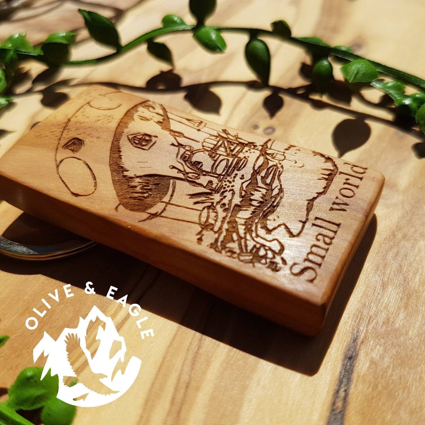 Olive Wood Engraved Keyring,