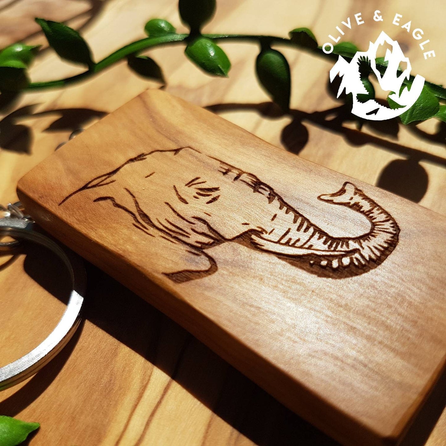 Olive Wood Engraved Keyring,