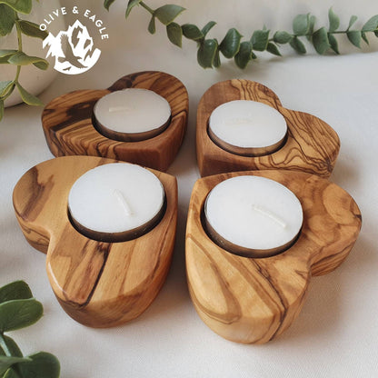 Olive wood heart tealight candle holder.