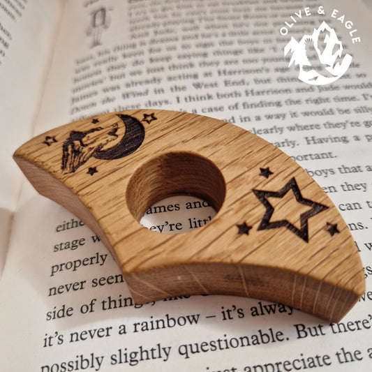 Book page holder, wolf and stars