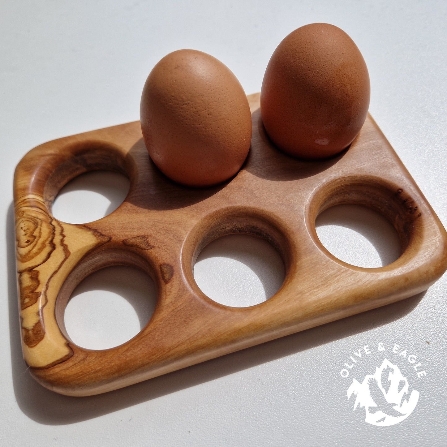 egg holder, handmade olivewood 6 egg holder.