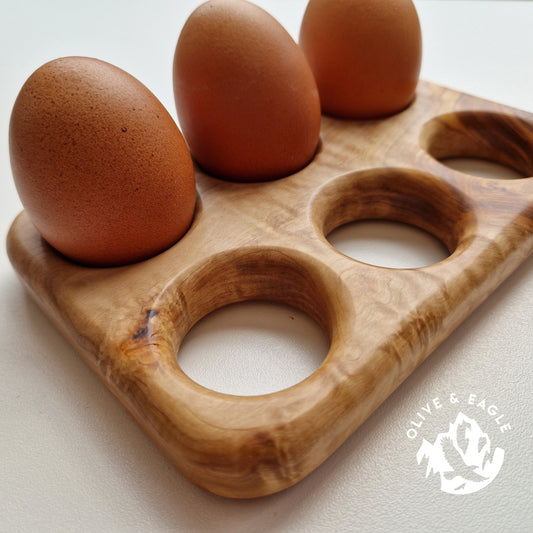 egg holder, handmade olivewood 6 egg holder.