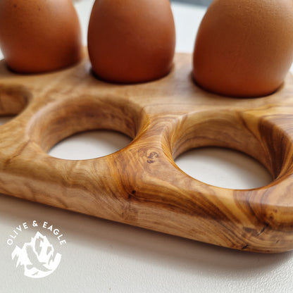 egg holder, handmade olivewood 6 egg holder.