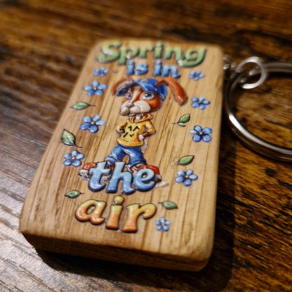 “Spring Is In The Air” Rabbit Wooden Keychain