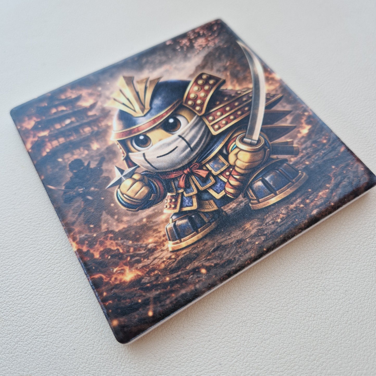 Cute Samurai Warrior Art Coaster | Japanese Samurai Drink Coaster | Table Decor
