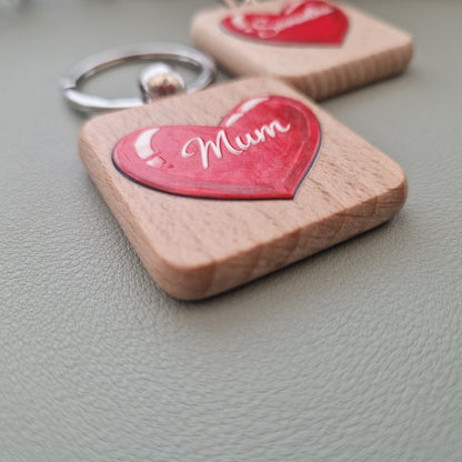 Personalised Wooden Keyring – UV Printed raised Heart and Name