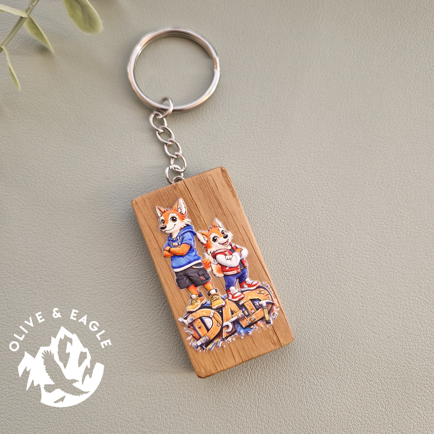 Dad & Son Fox Duo – oak Keychain