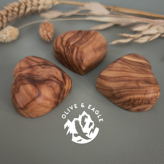Olive Wood Pocket Hug Heart – Handcrafted Thumb Worry Stone, Comfort Gift, Fidget Heart, Natural Wooden Keepsake