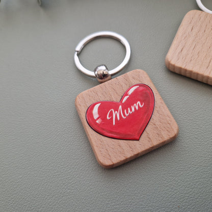 Personalised Wooden Keyring – UV Printed raised Heart and Name