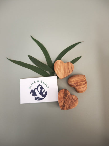 Olive Wood Pocket Hug Heart – Handcrafted Thumb Worry Stone, Comfort Gift, Fidget Heart, Natural Wooden Keepsake